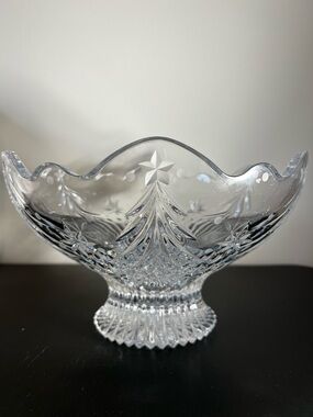 Waterford Crystal “Christmas Night” Footed Bowl with Christmas Tree Motifs
